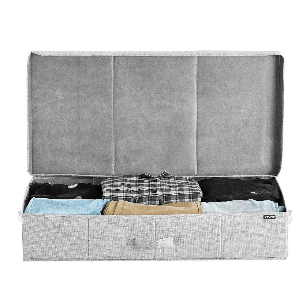 VEVOR Under Bed Storage with Lids, 31.7 x 15.9 x 6.1 Inch, 48L Large Underbed Clothes Storage Containers, Low Profile Gray Under Bed Drawer Shoe Organizer Bins Box for Blanket Shoe Bedroom, 2 Pack