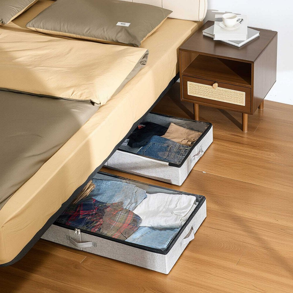 VEVOR Under Bed Storage with Clear Lids, 33.5 x 16.9 x 4.7 Inch, 45L Large Underbed Clothes Storage Containers, Low Profile Under Bed Drawer Shoe Organizer Bins Box for Blanket Shoe Bedroom, 2 Pack