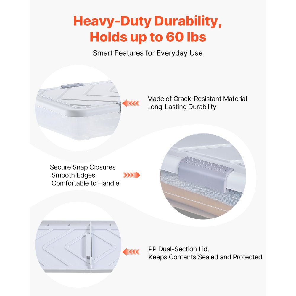 VEVOR Under Bed Storage with Wheels, 39.8 x 20.1 x 5.9 inch Underbed Containers, Underbed Shoes Organizer with Lid & Gray Latch, Rolling Under the Bed Storage Bins for Clothes Shoes Blankets, 2 Pack
