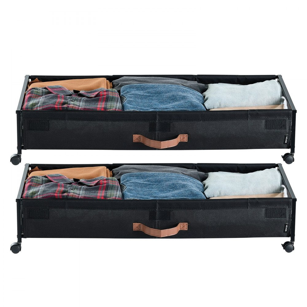 VEVOR Under Bed Storage with Wheels, 36.0 x 18.1 x 7.3 inch, Underbed Containers with Clear Lid, Underbed Shoe Organizer, Rolling Under the Bed Storage Bins for Clothes Shoes Blankets Bedroom, 2 Pack