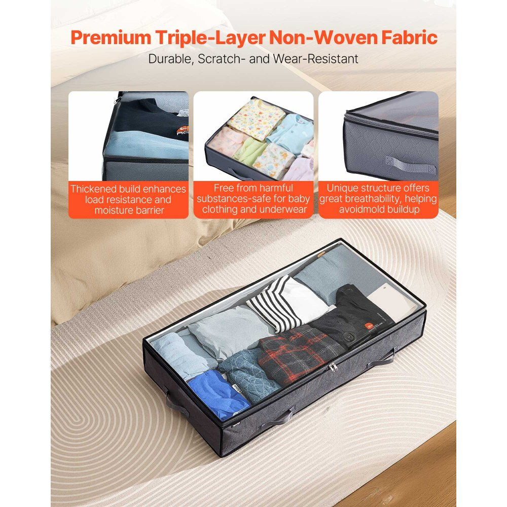 VEVOR Under Bed Storage with Clear Lids, 39.2 x 19.7 x 7.1 Inch, 90L Large Underbed Clothes Storage Containers, Low Profile Under Bed Drawer Shoe Organizer Bins Box for Blanket Shoe Bedroom, 6 Pack