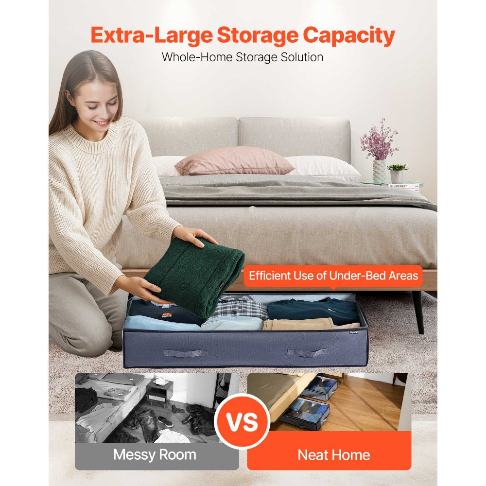 VEVOR Under Bed Storage with Clear Lids, 39.2 x 19.7 x 7.1 Inch, 90L Large Underbed Clothes Storage Containers, Low Profile Under Bed Drawer Shoe Organizer Bins Box for Blanket Shoe Bedroom, 6 Pack