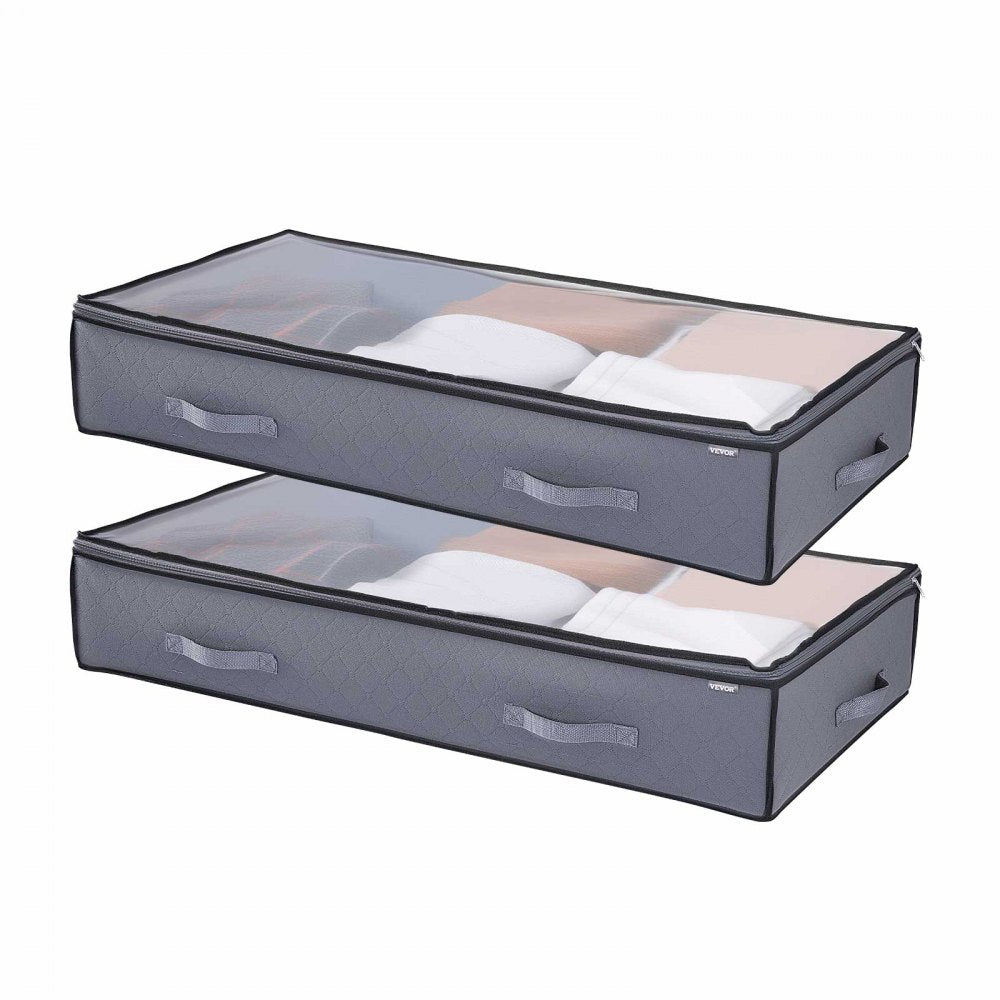 VEVOR Under Bed Storage with Clear Lids, 39.2 x 19.7 x 7.1 Inch, 90L Large Underbed Clothes Storage Containers, Low Profile Under Bed Drawer Shoe Organizer Bins Box for Blanket Shoe Bedroom, 6 Pack