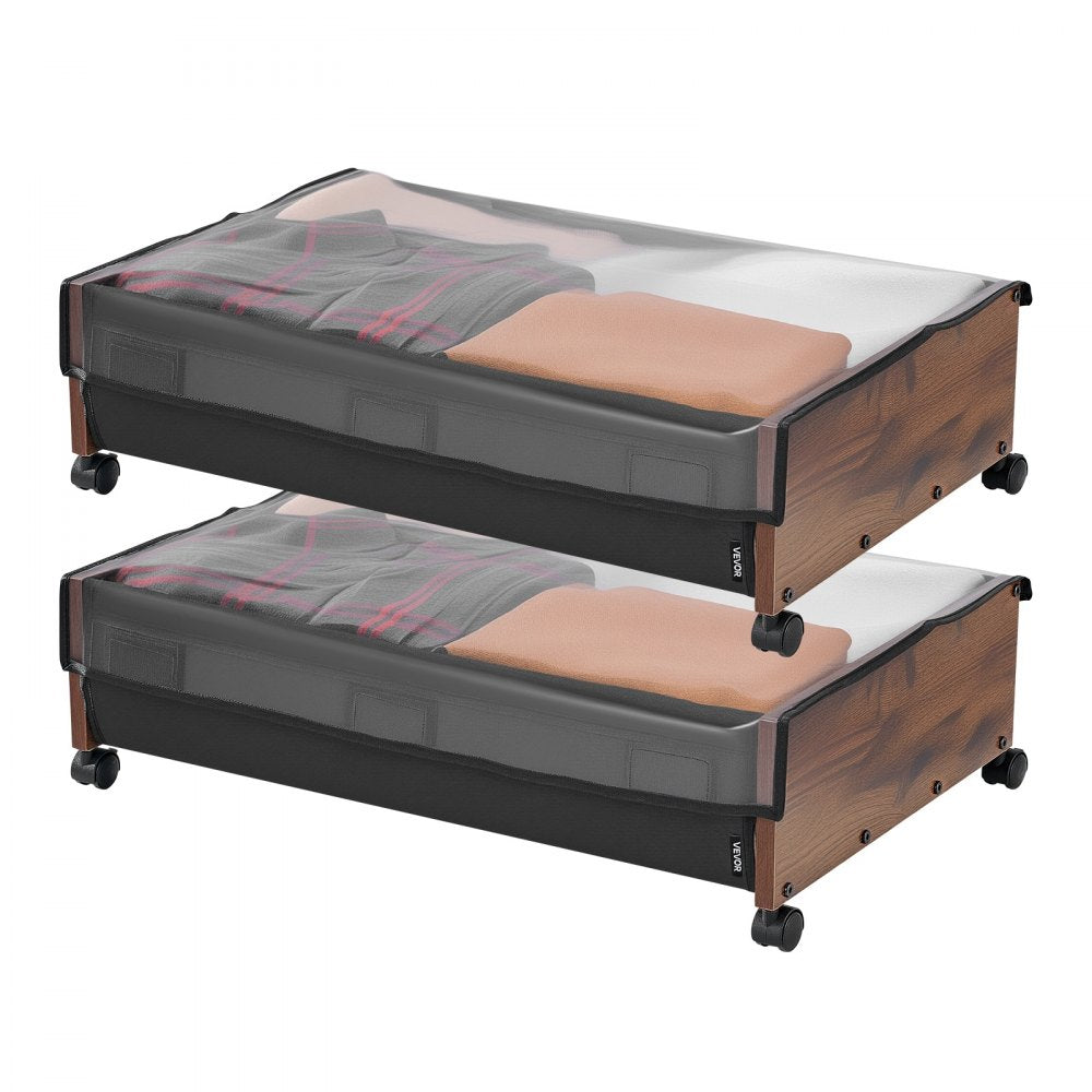 VEVOR Under Bed Storage with Wheels, 25.6 x 18.1 x 7.1 inch Underbed Containers, Underbed Shoes Organizer with Lockable Wheels, Rolling Under the Bed Storage Bins for Clothes, Shoes, Blankets, 2 Pack
