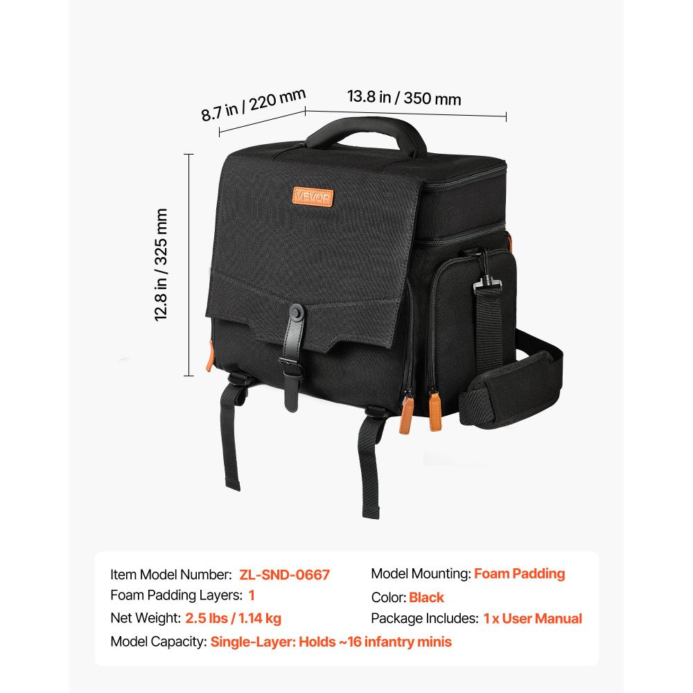 VEVOR Miniature Storage Carrying Figure Bag, Fits 16 Infantry Minis, Miniature Transport Bag with Handle & Adjustable Shoulder Strap, 1 Foam Layer for Large Storage Capacity (Minis Not Included)
