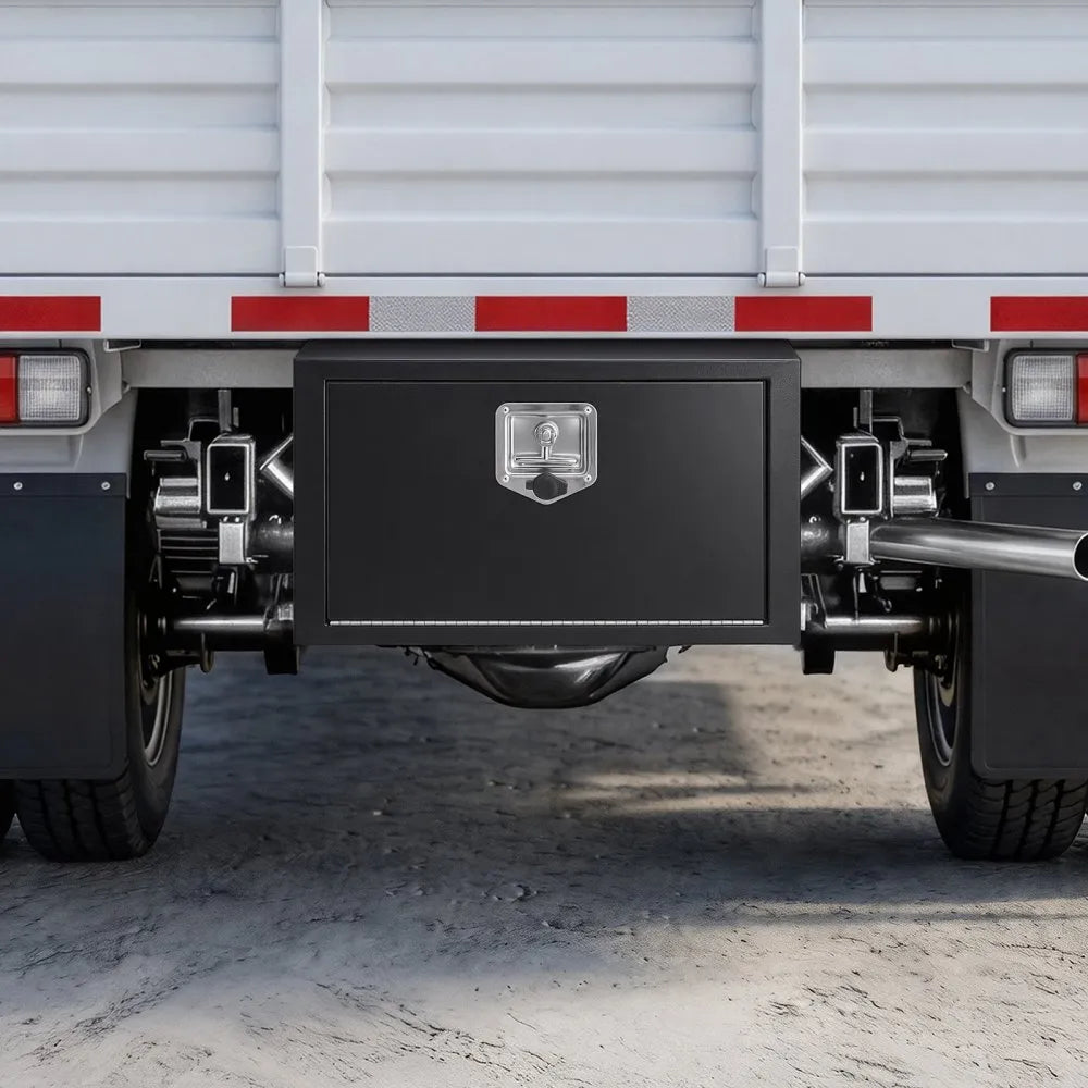 VEVOR Underbody Truck Tool Box, 24 x 12 x 14 Inch Heavy Duty Steel Trailer Storage Box with Lock & Keys, Waterproof Trailer Storage Organizer Under Body Chest with T-Handle for Truck, Van, SUV, Black