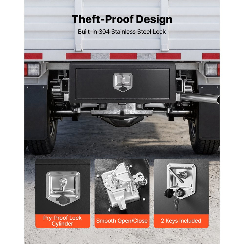 VEVOR Underbody Truck Tool Box, 27 x 10 x 10 Inch Heavy Duty Steel Trailer Storage Box with Lock & Keys, Waterproof Trailer Storage Organizer Under Body Chest with T-Handle for Truck, Van, SUV, Black