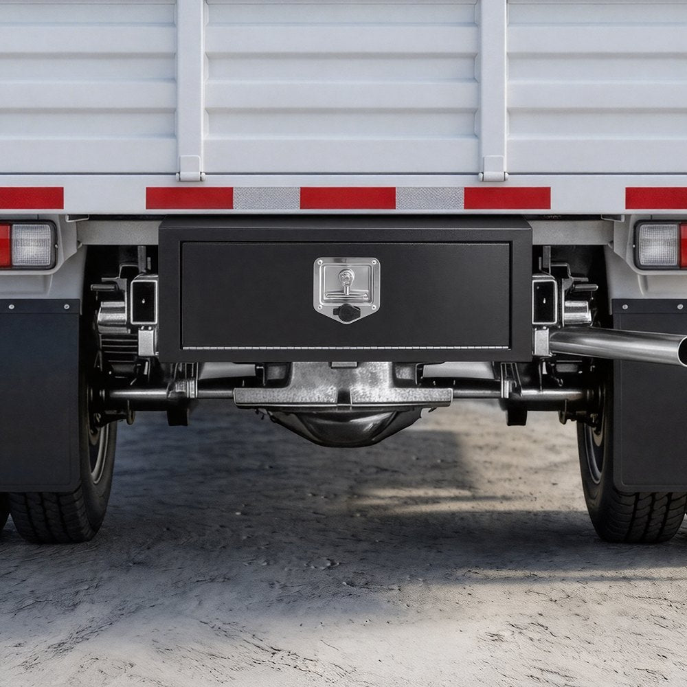 VEVOR Underbody Truck Tool Box, 27 x 10 x 10 Inch Heavy Duty Steel Trailer Storage Box with Lock & Keys, Waterproof Trailer Storage Organizer Under Body Chest with T-Handle for Truck, Van, SUV, Black