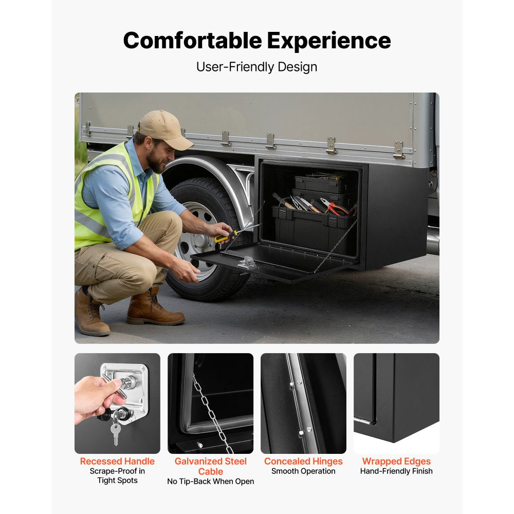VEVOR Underbody Truck Tool Box, 36 x 24 x 24 Inch Heavy Duty Steel Trailer Storage Box with Lock & Keys, Waterproof Trailer Storage Organizer Under Body Chest with T-Handle for Truck, Van, SUV, Black
