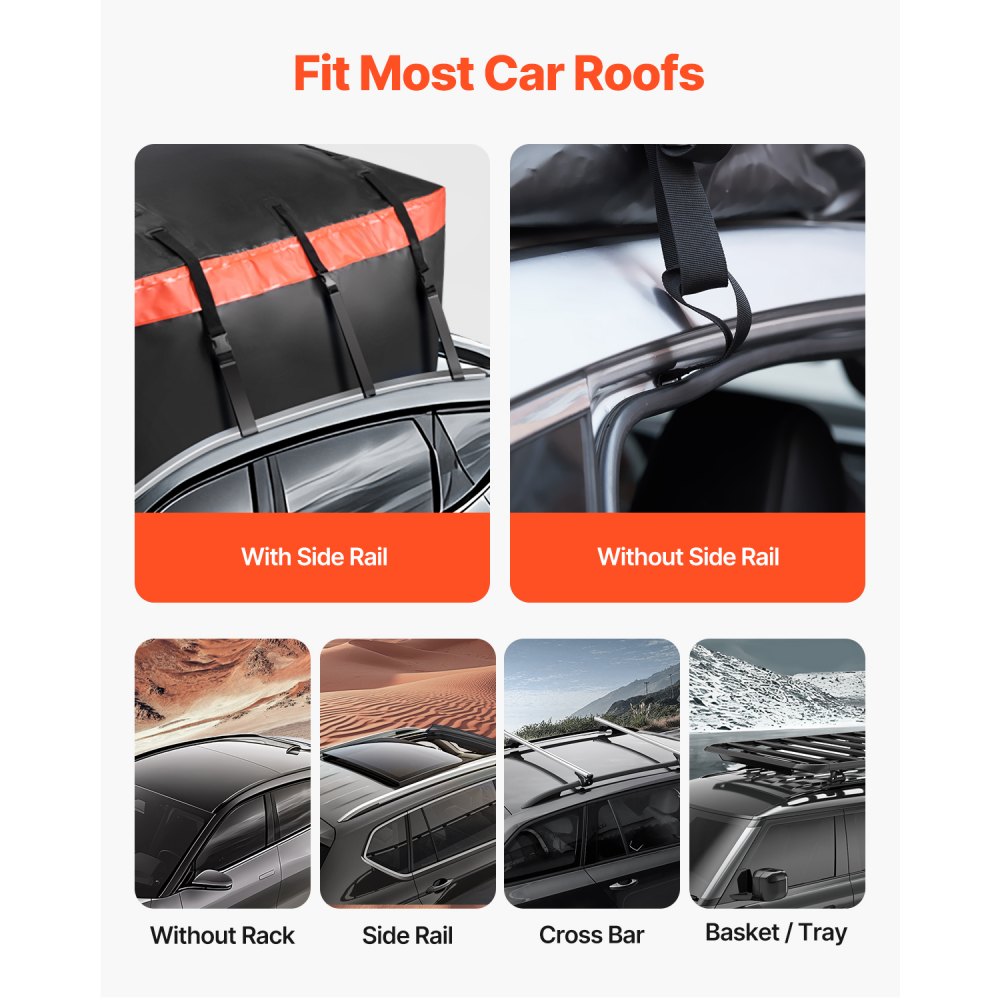 VEVOR Car Rooftop Cargo Carrier Bag, 23 Cubic Feet Roof Cargo Carrier, Heavy Duty 840D PVC 100% Waterproof Car Roof Luggage Bag for All Vehicle with/without Rack- with Lock, Anti-Slip Mat, 6 Door Hook