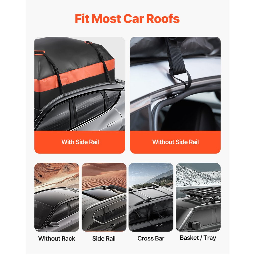 VEVOR Car Rooftop Cargo Carrier Bag, 21 Cubic Feet Car Roof Cargo Carrier, 100% Waterproof Heavy Duty 840D PVC Roof Luggage Bag for All Vehicle with/without Rack- with Lock, Non-Slip Mat, 6 Door Hooks