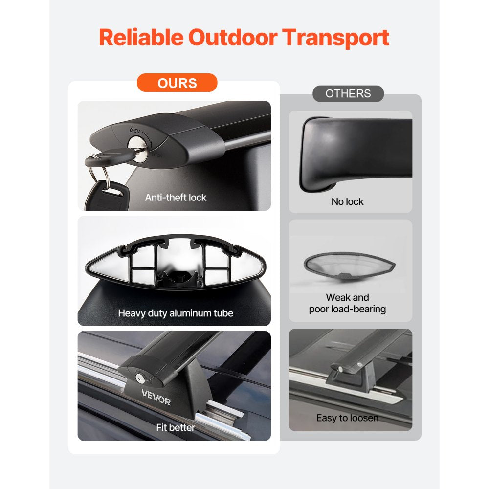 VEVOR Roof Rack Cross Bars, Fits Jeep Grand Cherokee 2011-2021 (With Grooved Side Rails), 200 LBS Capacity, Lockable Heavy Duty Aluminum Crossbar Racks Roof Rail Rooftop Luggage Canoe