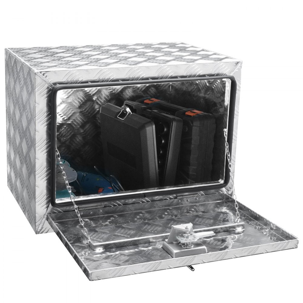 VEVOR Underbody Truck Box, 24"×14"×16" Pickup Storage Box, Heavy Duty Aluminum Diamond Plate Tool Box with Lock and Keys, Waterproof Trailer Storage Box with T-Handle Latch for Truck, Van, Trailer