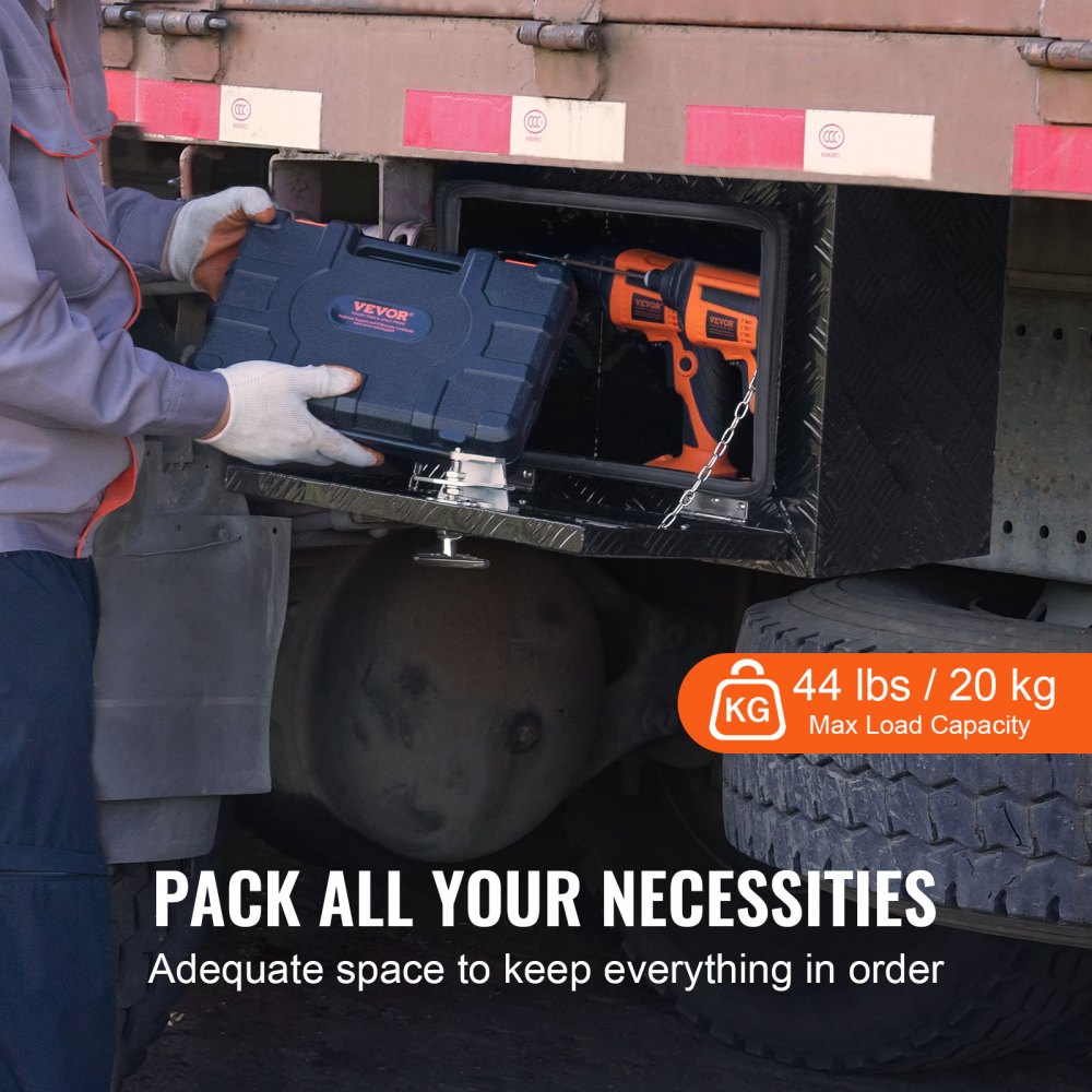 VEVOR Underbody Truck Box, 18" x 12" x 14" Pickup Storage Box, Heavy Duty Aluminum Diamond Plate Tool Box with Lock and Keys, Waterproof Trailer Storage Box with T-Handle Latch for Truck, Van, Trailer