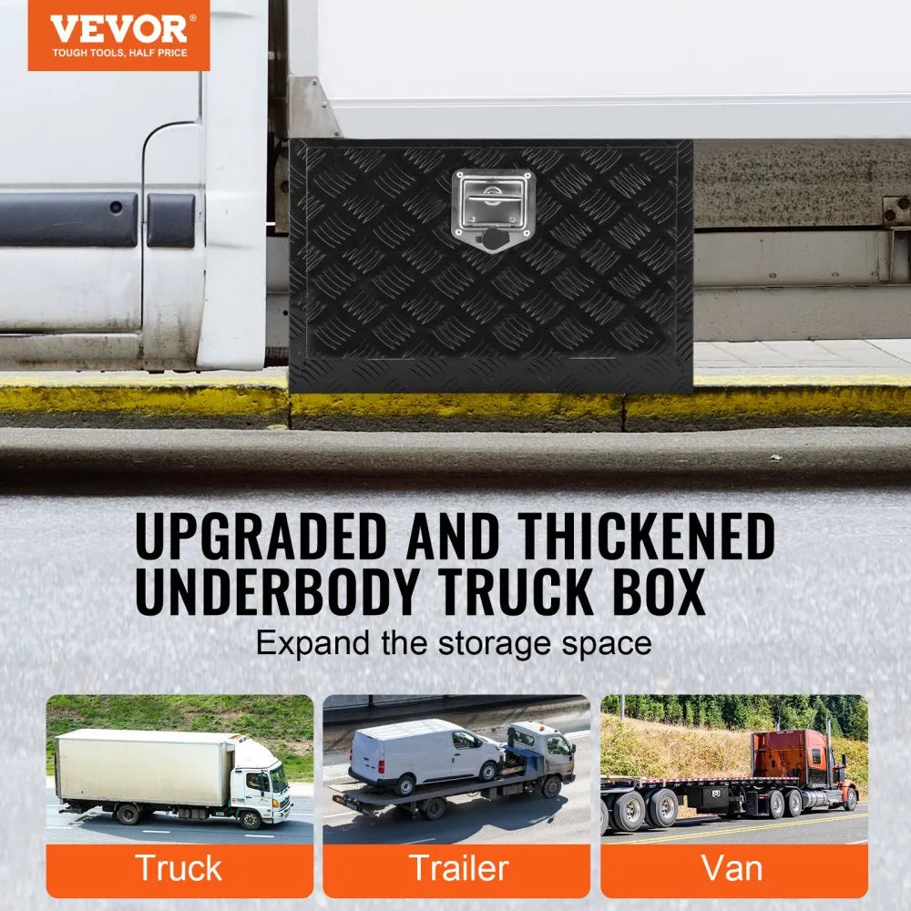 VEVOR Underbody Truck Box, 24" x 12" x 14" Pickup Storage Box, Heavy Duty Aluminum Diamond Plate Tool Box with Lock and Keys, Waterproof Trailer Storage Box with T-Handle Latch for Truck, Van, Trailer