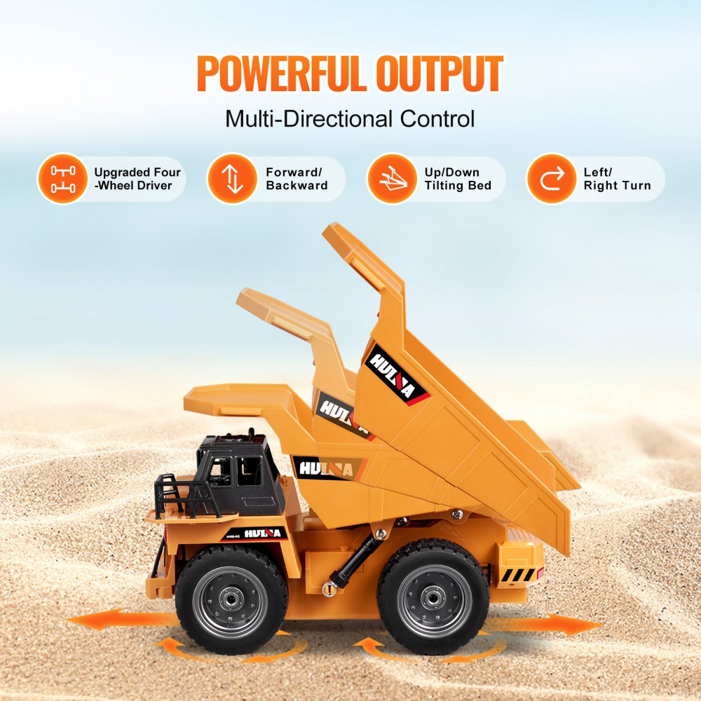 VEVOR RC Dump Truck Toy, 9-Channel 1:18 Scale, Remote Control Dump Truck RC Construction Vehicle Truck Toy with Metal Cabin & Light, 2 Rechargeable Batteries for Toddlers Kids Boys and Girls Age 8+