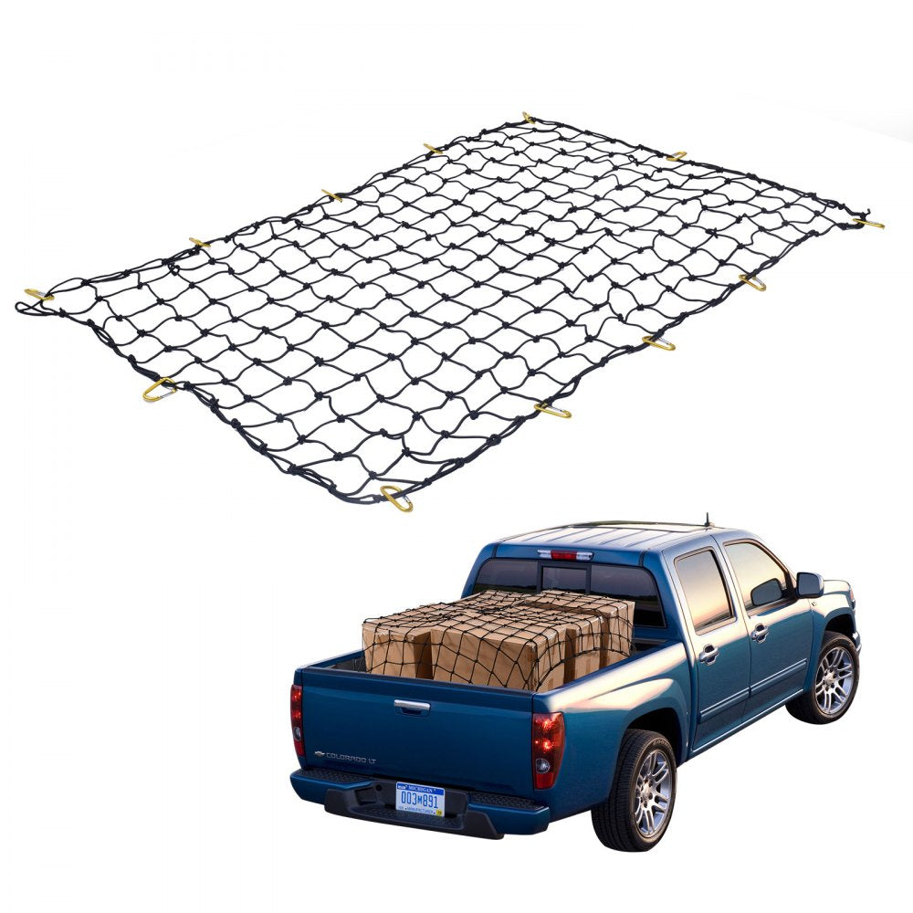 VEVOR Cargo Net, 72 in x 48 in, Heavy Duty Bungee Cargo Netting with 12 Carabiners, 4' x 6' Stretches to 7.2' x 10.8', Wear-resistant & Weather-proof, Suitable for Pickup, Truck, Jeep, SUV, Trailer