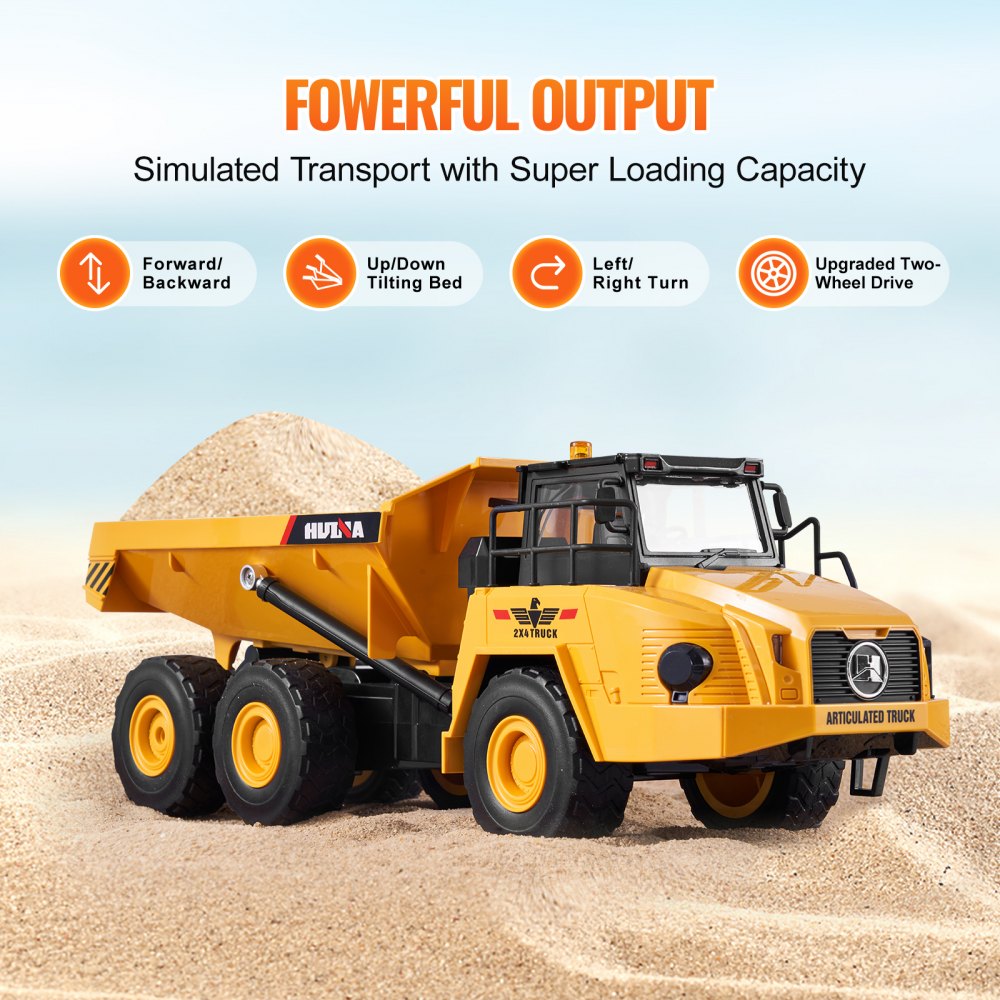 VEVOR RC Dump Truck Toy, 11-Channel 1:16 Scale, Remote Control Dump Truck RC Construction Vehicle Truck Toy with Metal Cabin & Light, 2 Rechargeable Batteries for Toddlers Kids Boys and Girls Age 8+