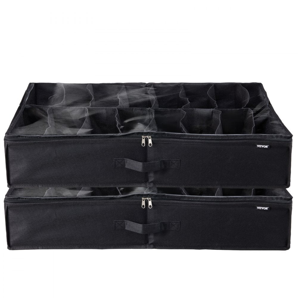 VEVOR Under Bed Shoe Storage Organizer, Set of 2, Total 32 Compartments, Underbed Shoes Closet Storage Solution with Clear Window, Breathable, Foldable Fabric Container Box with Reinforced Handles