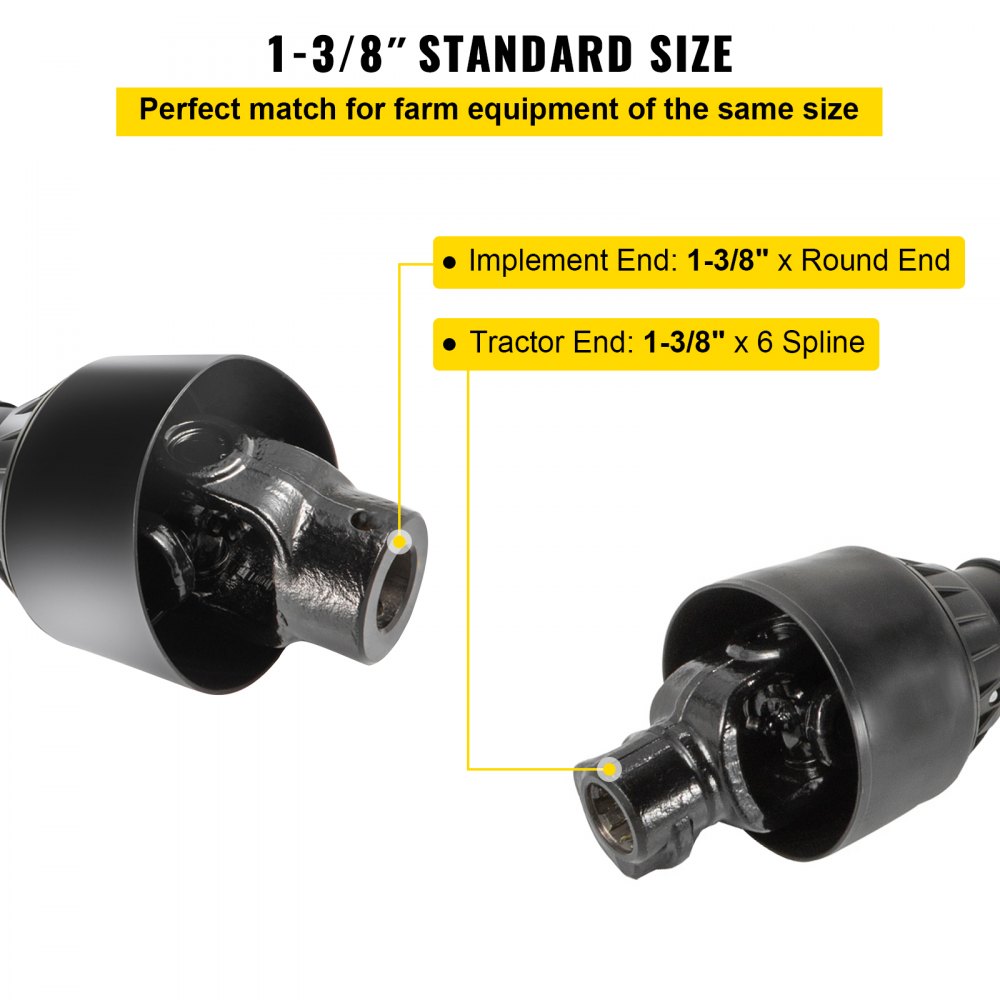 VEVOR PTO Shaft 1 3/8\" PTO Drive Shaft, 6 Spline End Round End PTO Driveline Shaft, Series 4 Tractor PTO Shaft, 39\"-55\" Brush Hog PTO Shaft, Black PTO Shaft for Bush Hog/Finish Mower/Rotary Cutter