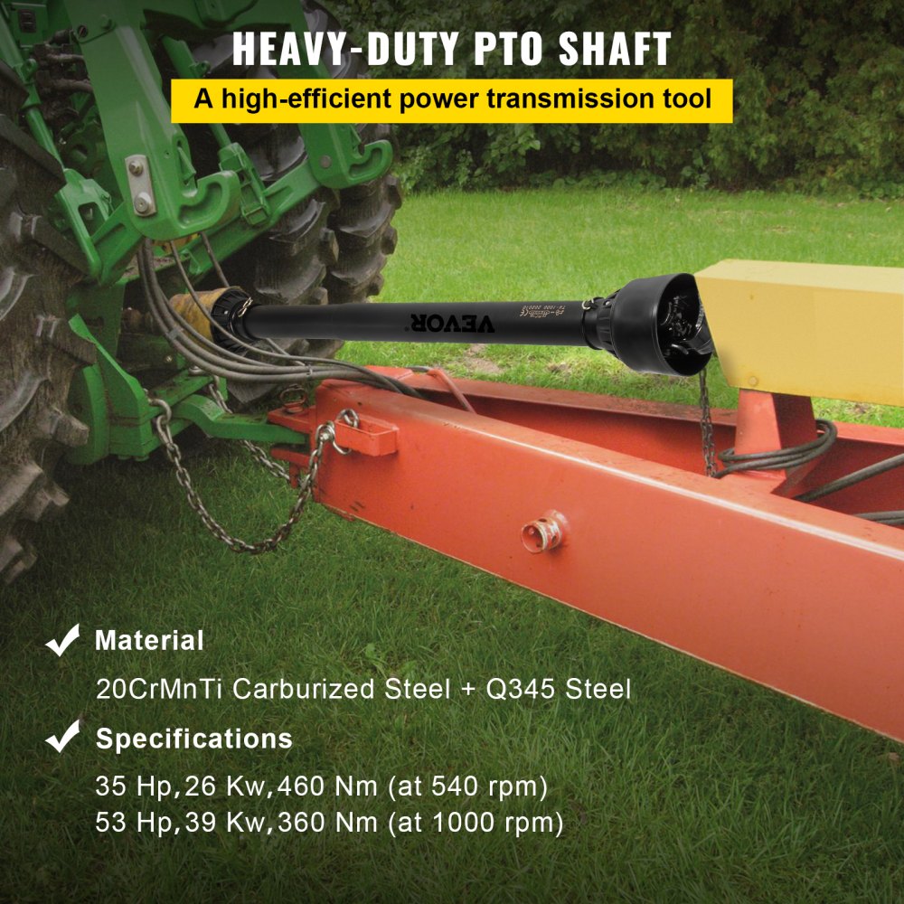 VEVOR PTO Shaft, 1-3/8\" PTO Drive Shaft, 6 Spline Tractor, Round Implement Ends PTO Driveline Shaft, Series 4 Tractor PTO Shaft, 43\"-61\" Brush Hog PTO Shaft Black, for Finish Mower, Rotary Cutter