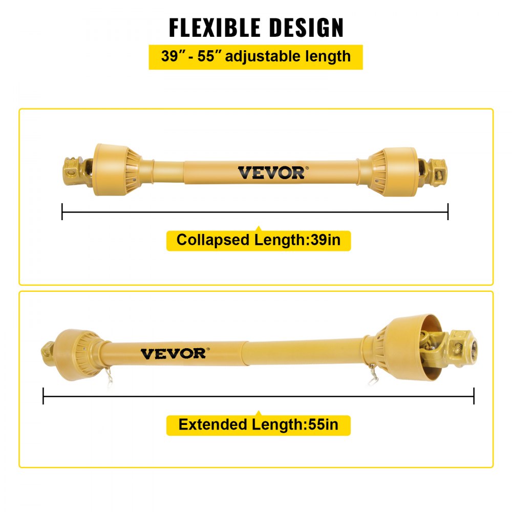 VEVOR PTO Shaft, 1-3/8” PTO Drive Shaft, 6 Spline Tractor and Implement Ends PTO Driveline Shaft, Series 4 Tractor PTO Shaft, 39”-55” Brush Hog PTO Shaft, PTO Shaft for Bush Hog/Finish Mower