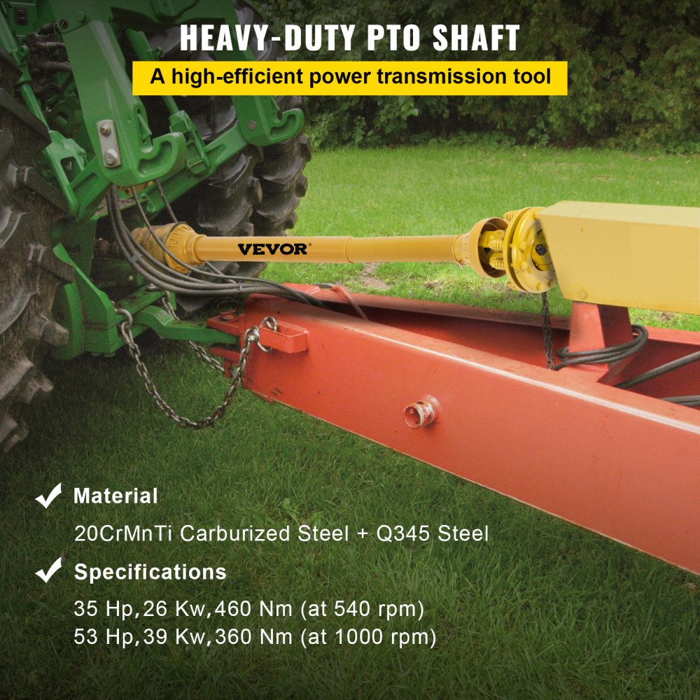 VEVOR PTO Shaft, 1-3/8\" PTO Drive Shaft, 6 Spline Both Ends PTO Driveline Shaft, Series 4 Tractor PTO Shaft, 31.5\"-41\" Brush Hog PTO Shaft, Yellow PTO Shaft with Slip Clutch for Bush Hog/Finish Mow