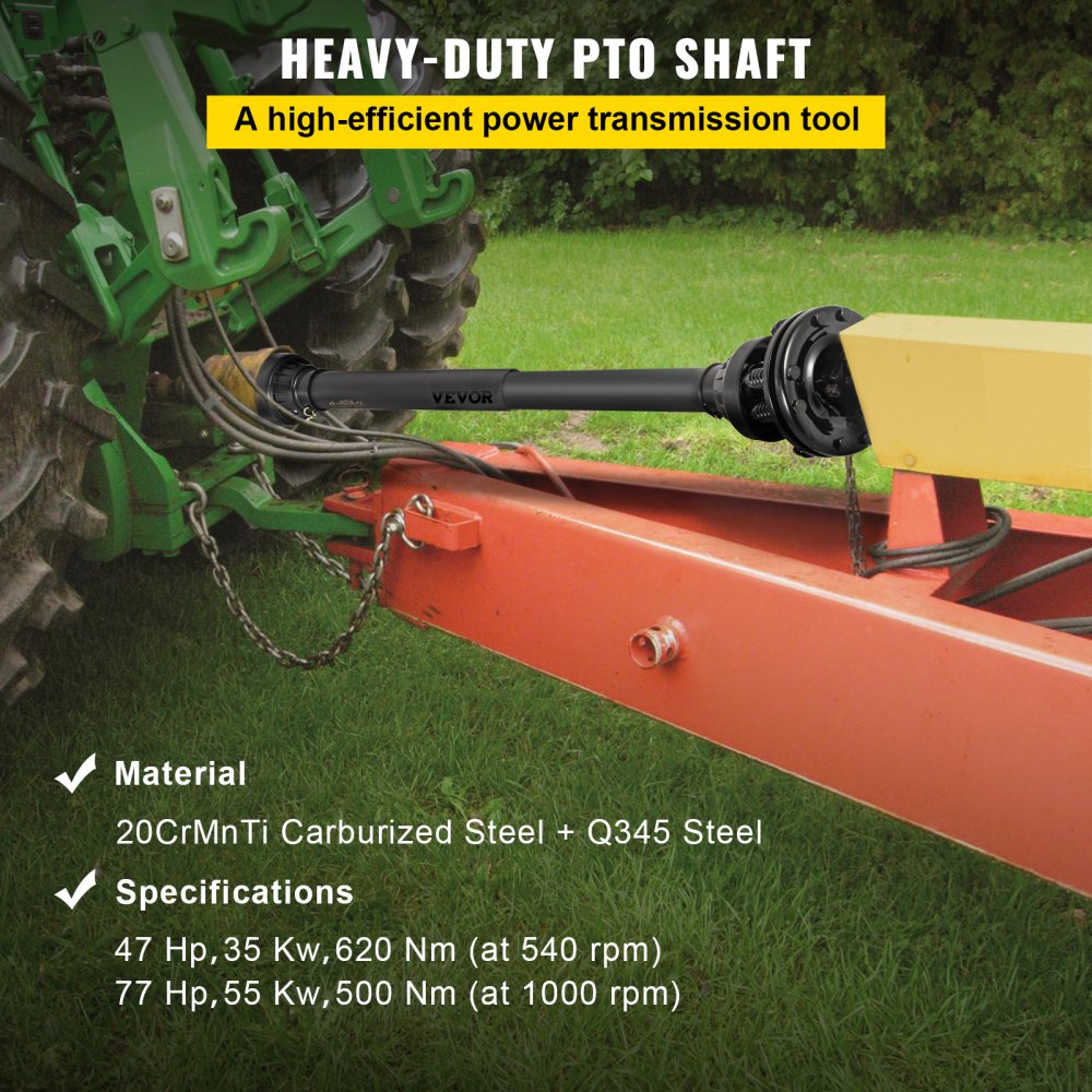 VEVOR PTO Shaft, 1-3/8\" PTO Drive Shaft, 6 Spline Both Ends PTO Driveline Shaft, Series 5 Tractor PTO Shaft, 43\"-57\" Brush Hog PTO Shaft, Black PTO Shaft with Slip Clutch for Bush Hog/Finish Mower