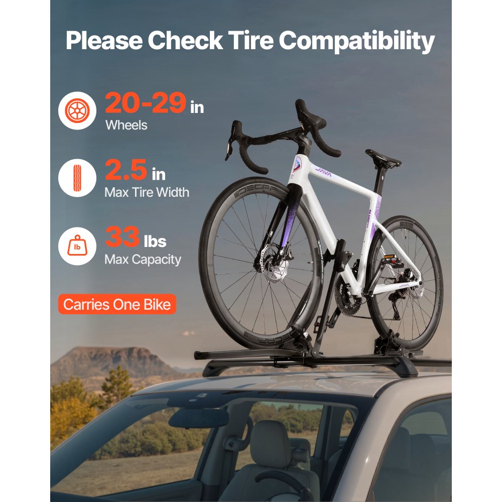 VEVOR Roof Bike Rack, 33 lbs Capacity, Upright Roof Mount Bicycle Rack with Secure Locking System for Most Standard Crossbars, Aluminum Upright Rooftop Bike Rack 1 Bike Carrier for Car SUV, Black