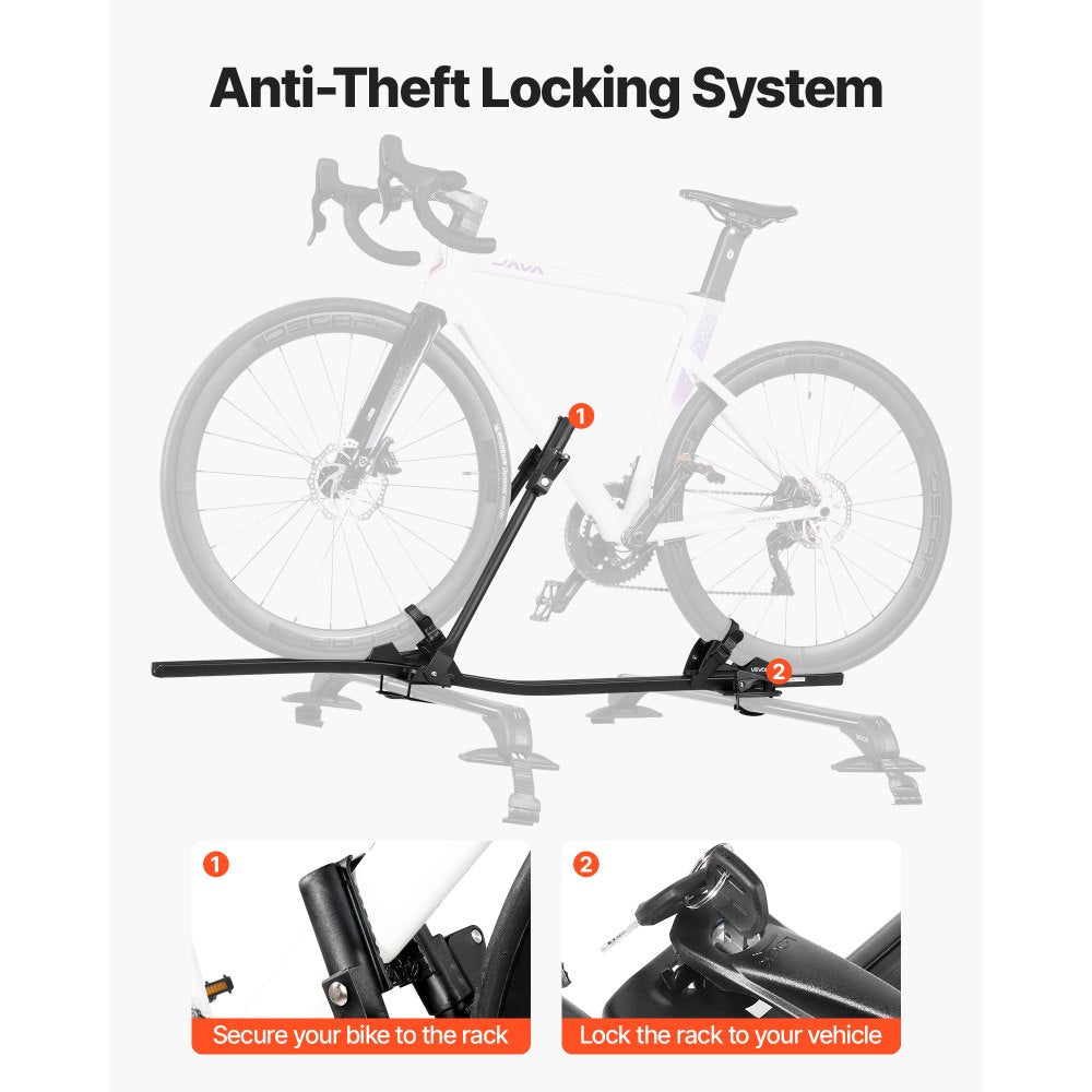 VEVOR Roof Bike Rack, 33 lbs Capacity, Upright Roof Mount Bicycle Rack with Secure Locking System for Most Standard Crossbars, Aluminum Upright Rooftop Bike Rack 1 Bike Carrier for Car SUV, Black