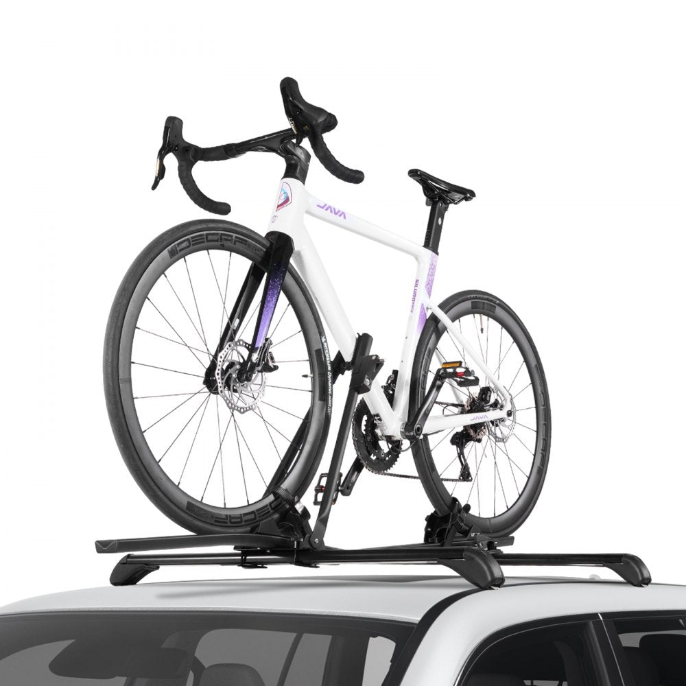 VEVOR Roof Bike Rack, 33 lbs Capacity, Upright Roof Mount Bicycle Rack with Secure Locking System for Most Standard Crossbars, Aluminum Upright Rooftop Bike Rack 1 Bike Carrier for Car SUV, Black