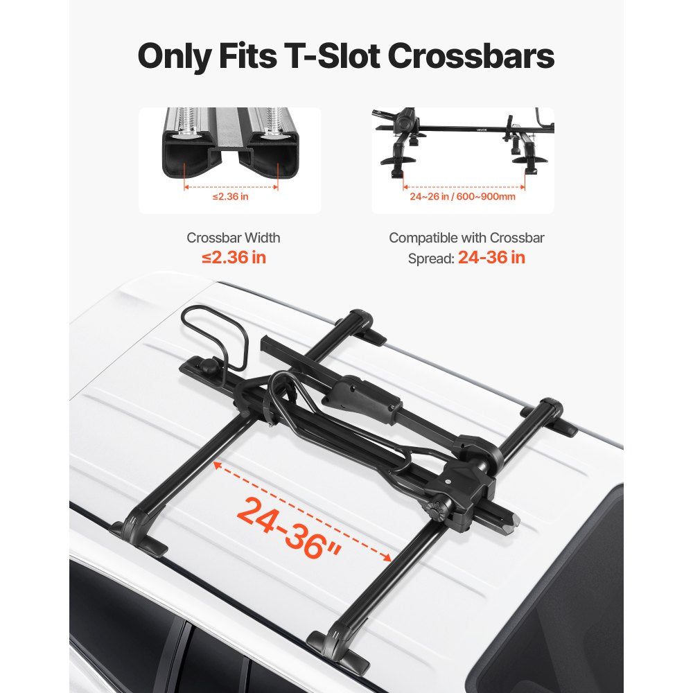 VEVOR Roof Bike Rack, 33 lbs Capacity, Foldable Upright Roof Mount Bicycle Rack with Locking Systems & Adjustable Arm for T-Slot Crossbars, Upright Rooftop Bike Rack 1 Bike Carrier for Car SUV, Black