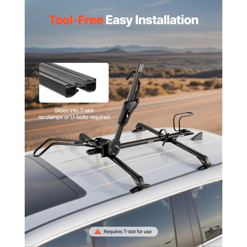 VEVOR Roof Bike Rack, 33 lbs Capacity, Foldable Upright Roof Mount Bicycle Rack with Locking Systems & Adjustable Arm for T-Slot Crossbars, Upright Rooftop Bike Rack 1 Bike Carrier for Car SUV, Black