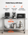 VEVOR Stainless Steel Work Table, 24x60 inch Food Prep Table with Wheels and Backsplash, Commercial Kitchen Workstation with Adjustable Undershelf, Metal Utility Worktable, for Restaurant Home Outdoor