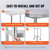 VEVOR Stainless Steel Work Table 24 x 18 x 38 Inch, with 4 Wheels, 3 Adjustable Height Levels, Heavy Duty Food Prep Worktable for Commercial Kitchen Restaurant, Silver