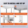 VEVOR Stainless Steel Work Table 24 x 12 x 38 Inch, 500 LBS Load Capacity with 4 Wheels, 3 Adjustable Height Levels, Heavy Duty Food Prep Worktable for Commercial Kitchen Restaurant, Silver