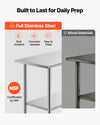 VEVOR Stainless Steel Work Table, 24x48 Inch Food Prep Table, Commercial Kitchen Workstation with Adjustable Undershelf, Metal Heavy Duty Utility Worktable, for Restaurant Home Hotel Garage Outdoor