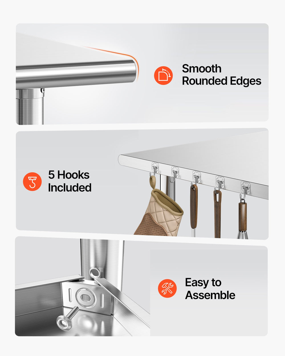 VEVOR Stainless Steel Work Table, 24x48 Inch Food Prep Table, Commercial Kitchen Workstation with Adjustable Undershelf, Metal Heavy Duty Utility Worktable, for Restaurant Home Hotel Garage Outdoor