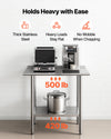 VEVOR Stainless Steel Work Table, 24x36 Inch Food Prep Table with Backsplash, Commercial Kitchen Workstation with Adjustable Undershelf, Metal Heavy Duty Utility Worktable, for Restaurant Home Outdoor