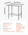 VEVOR Stainless Steel Work Table, 24x36 Inch Food Prep Table with Backsplash, Commercial Kitchen Workstation with Adjustable Undershelf, Metal Heavy Duty Utility Worktable, for Restaurant Home Outdoor