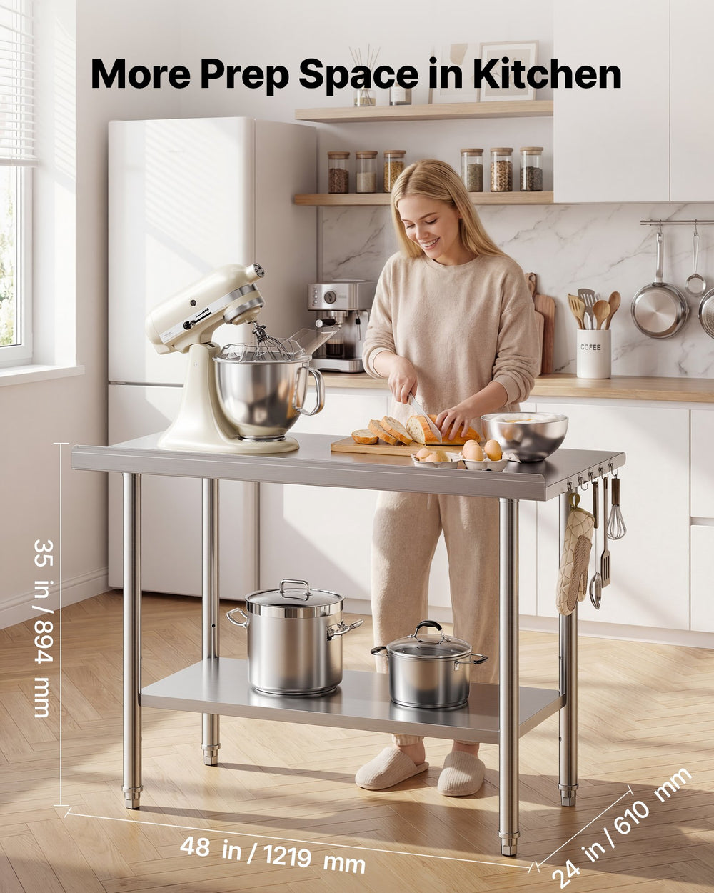 VEVOR Stainless Steel Work Table, 24x48 Inch Food Prep Table with Backsplash, Commercial Kitchen Workstation with Adjustable Undershelf, Metal Heavy Duty Utility Worktable, for Restaurant Home Outdoor