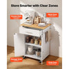 VEVOR Kitchen Island Cart with Storage, 24.84 in Wide Mobile Rolling Storage Island on Swivel Wheels, with Drawer, Storage Cabinet, Towel Rack, Hooks, Table for Home Dining Room, White