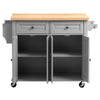 VEVOR Kitchen Island Cart with Storage, 43.7 in Wide Mobile Rolling Storage Island on Swivel Wheels, with 2 Drawers, Storage Cabinet, Spice/Towel Rack, Hooks, Table for Home Dining Room, Gray