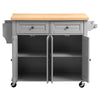 VEVOR Kitchen Island Cart with Storage, 43.7 in Wide Mobile Rolling Storage Island on Swivel Wheels, with 2 Drawers, Storage Cabinet, Spice/Towel Rack, Hooks, Table for Home Dining Room, Gray