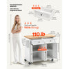 VEVOR Kitchen Island Cart with Storage, 43.7 in Wide Mobile Rolling Storage Island on Swivel Wheels, with 2 Drawers, Storage Cabinet, Spice/Towel Rack, Hooks, Table for Home Dining Room, White