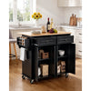 VEVOR Kitchen Island Cart with Storage, 43.58 in Wide Mobile Rolling Storage Island on Swivel Wheels, with 2 Drawers, Storage Cabinet, Drop Leaf, Spice/Towel Rack, Table for Home Dining Room, Black