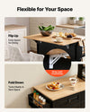 VEVOR Kitchen Island Cart with Storage, 43.58 in Wide Mobile Rolling Storage Island on Swivel Wheels, with 2 Drawers, Storage Cabinet, Drop Leaf, Spice/Towel Rack, Table for Home Dining Room, Black