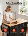 VEVOR Kitchen Island Cart with Storage, 43.58 in Wide Mobile Rolling Storage Island on Swivel Wheels, with 2 Drawers, Storage Cabinet, Drop Leaf, Spice/Towel Rack, Table for Home Dining Room, Black