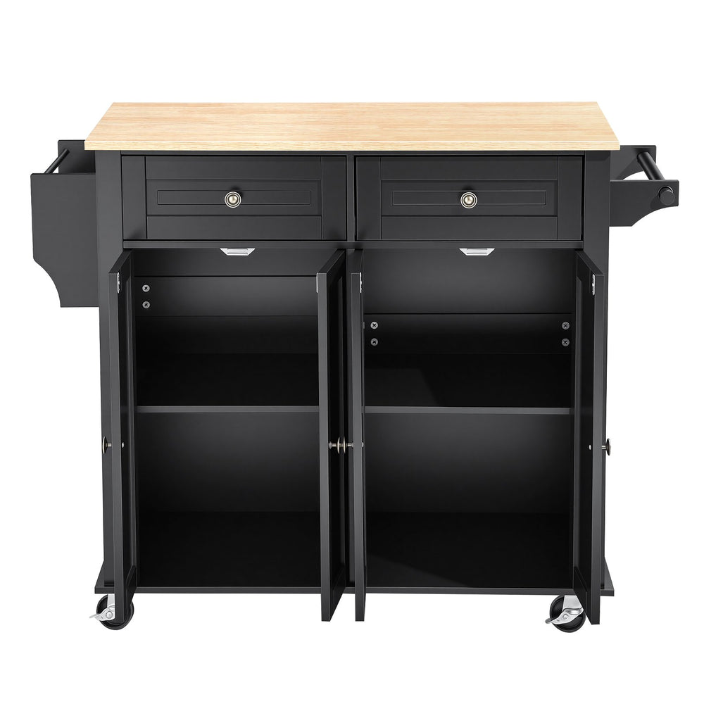 VEVOR Kitchen Island Cart with Storage, 43.58 in Wide Mobile Rolling Storage Island on Swivel Wheels, with 2 Drawers, Storage Cabinet, Drop Leaf, Spice/Towel Rack, Table for Home Dining Room, Black