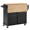 VEVOR Kitchen Island Cart with Storage, 43.58 in Wide Mobile Rolling Storage Island on Swivel Wheels, with 2 Drawers, Storage Cabinet, Drop Leaf, Spice/Towel Rack, Table for Home Dining Room, Black
